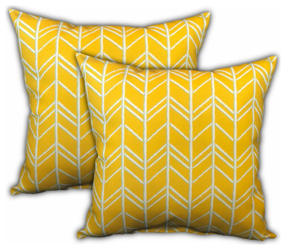3-Piece Set Yellow Chevron Indoor Outdoor Zippered Pillow Covers