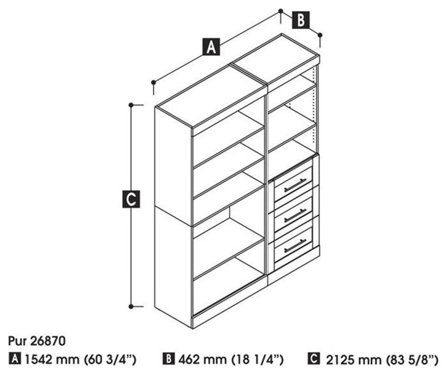 Bestar Pur 61W Closet Organizer System in White - Engineered Wood