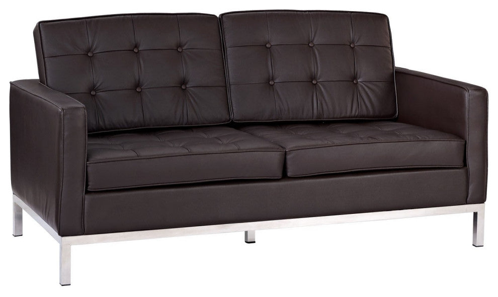 Tufted Leather Loft Loveseat , Brown