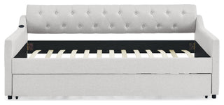 Gewnee Twin Size Upholstery DayBed with Twin Size Erectable Trundle