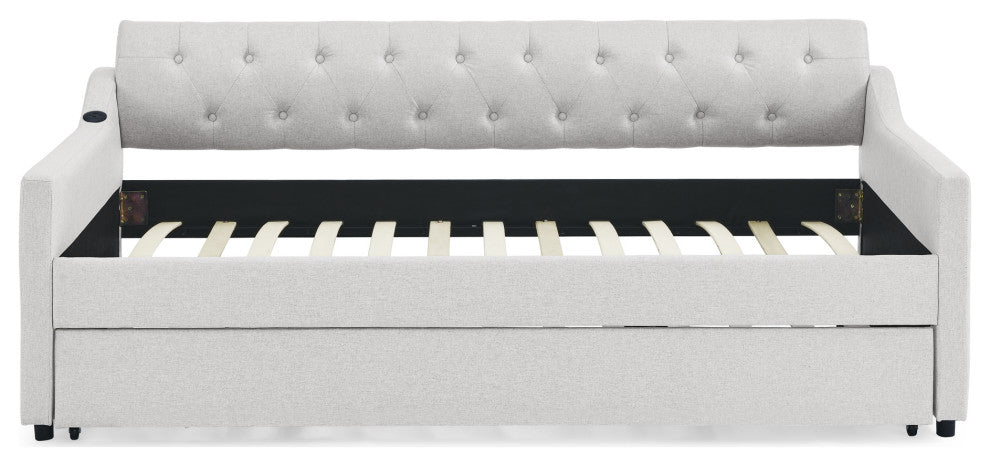 Gewnee Twin Size Upholstery DayBed with Twin Size Erectable Trundle