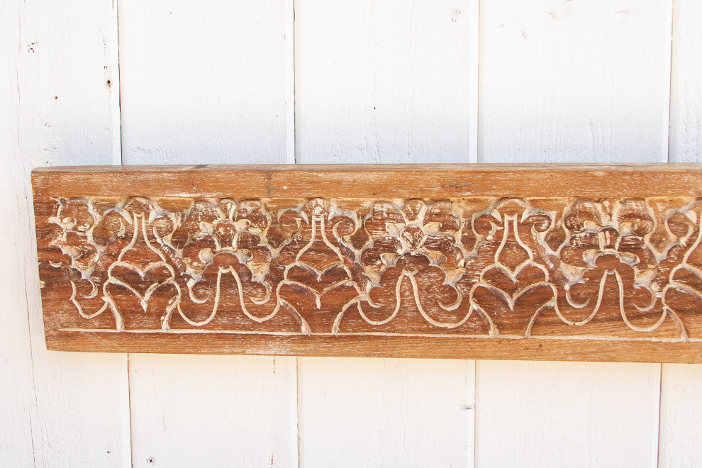 Whitewash Carved Teak Wall Panel