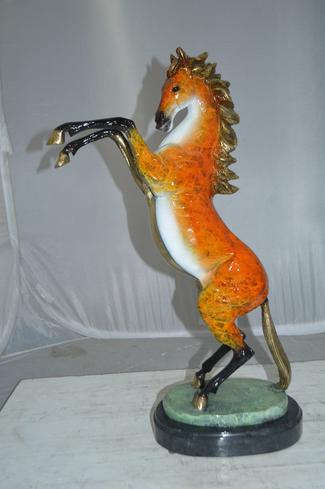 Horse on a Marble Base Bronze Statue - Size: 20"L x 8"W x 27"H.