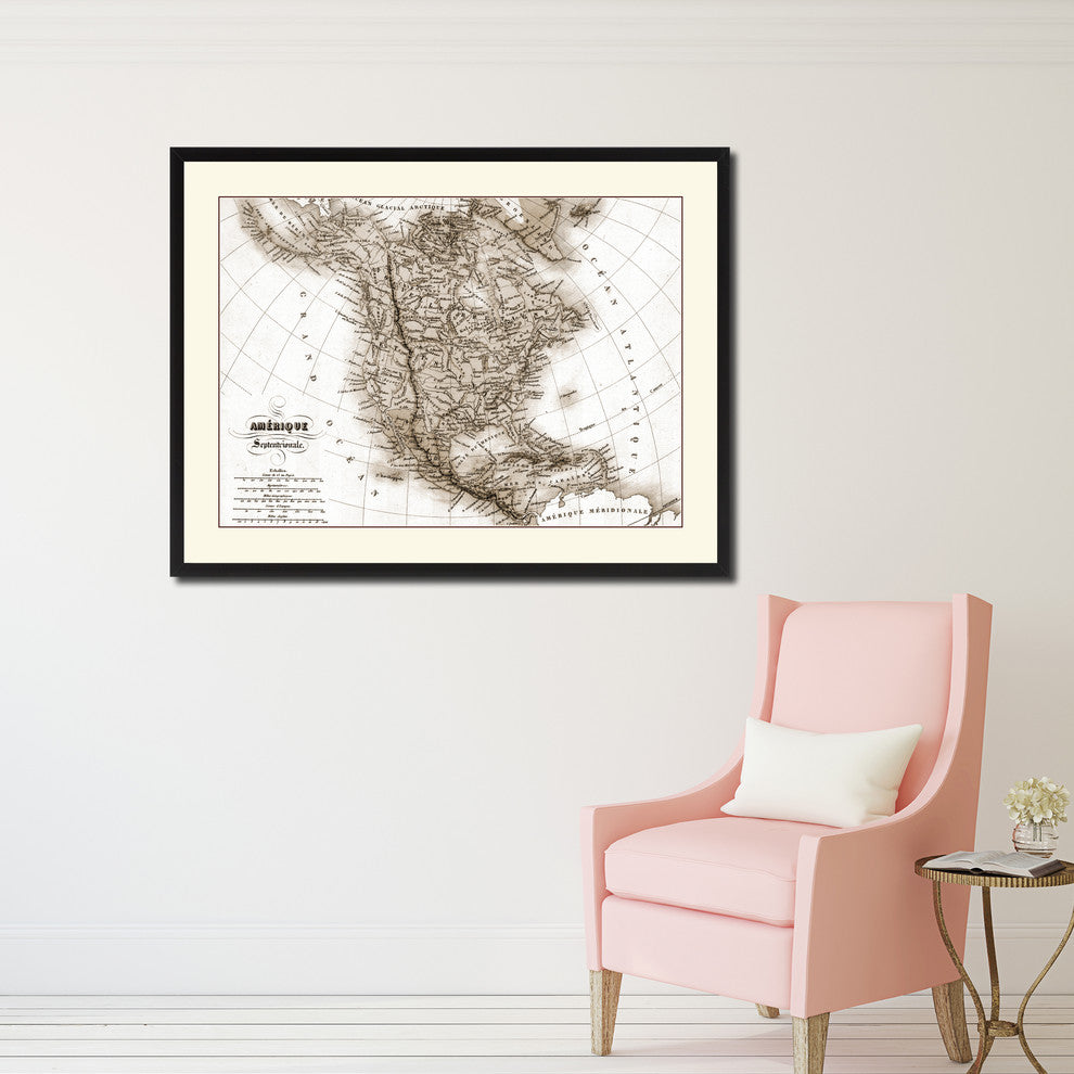 North America Canada Mexico Vintage Sepia Map Canvas Print, 16"x21"