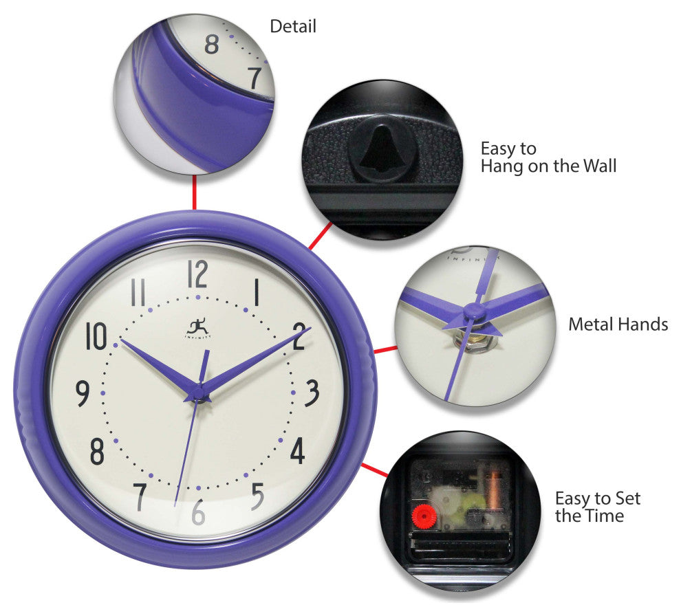 Infinity Instruments Retro Kitchen Vintage 50s Wall Clock, Periwinkle