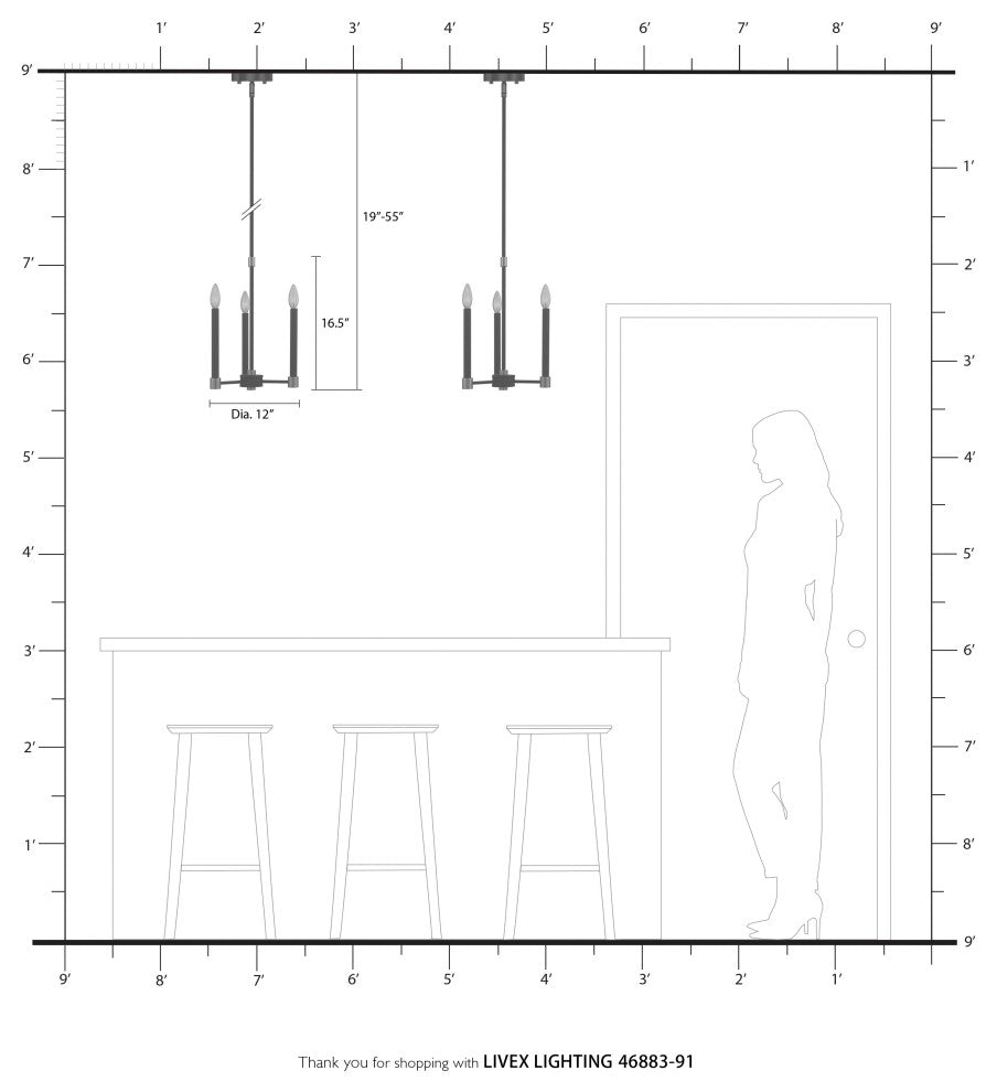 Livex Lighting Karlstad 3 Light Brushed Nickel, Black Accents Petite Chandelier