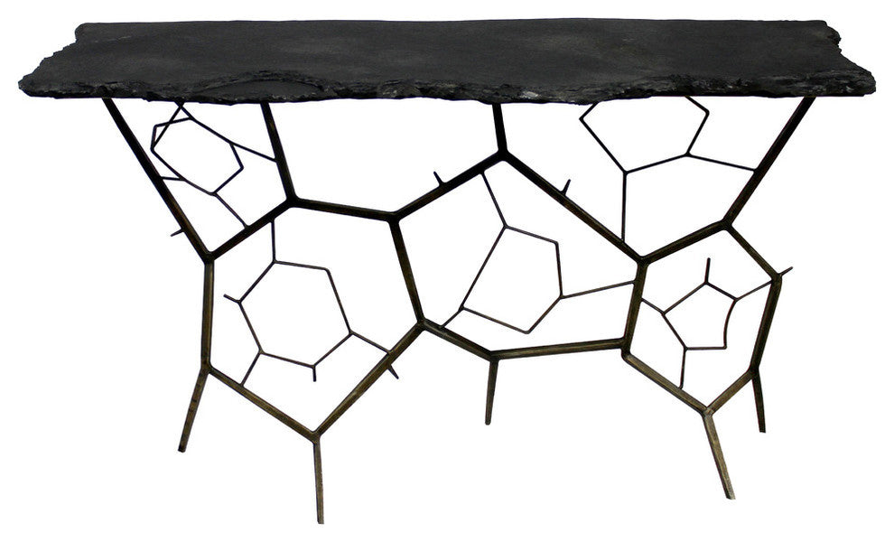 Orlando Collins Console Table With Live Edge Stone Top On Iron Base