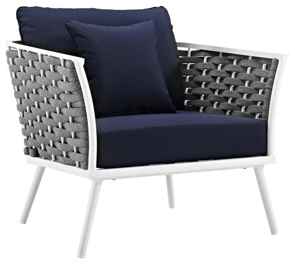 Stance Armchair Outdoor Patio Aluminum Set of 2, White Navy