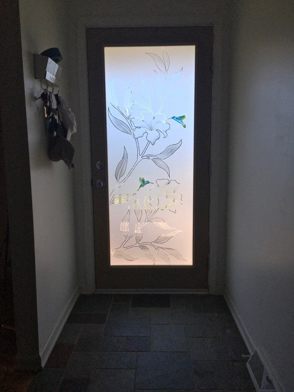 Interior Prehung Door or Interior Slab Door - Hibiscus Hummingbirds - Primed...