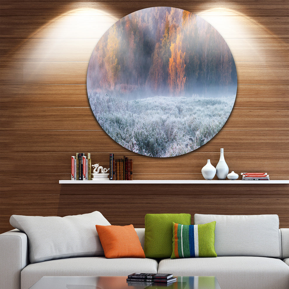 Grey Hoarfrost Design By Winter, Landscape Round Wall Art, 36"