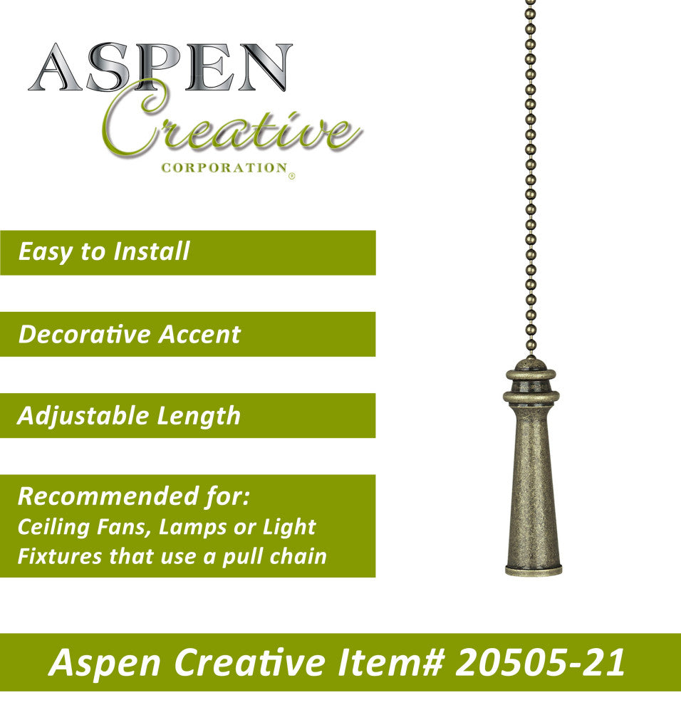 Aspen Creative 20505-X, 12" Metal Knob with Polished Brass Pull Chain, Plated Br