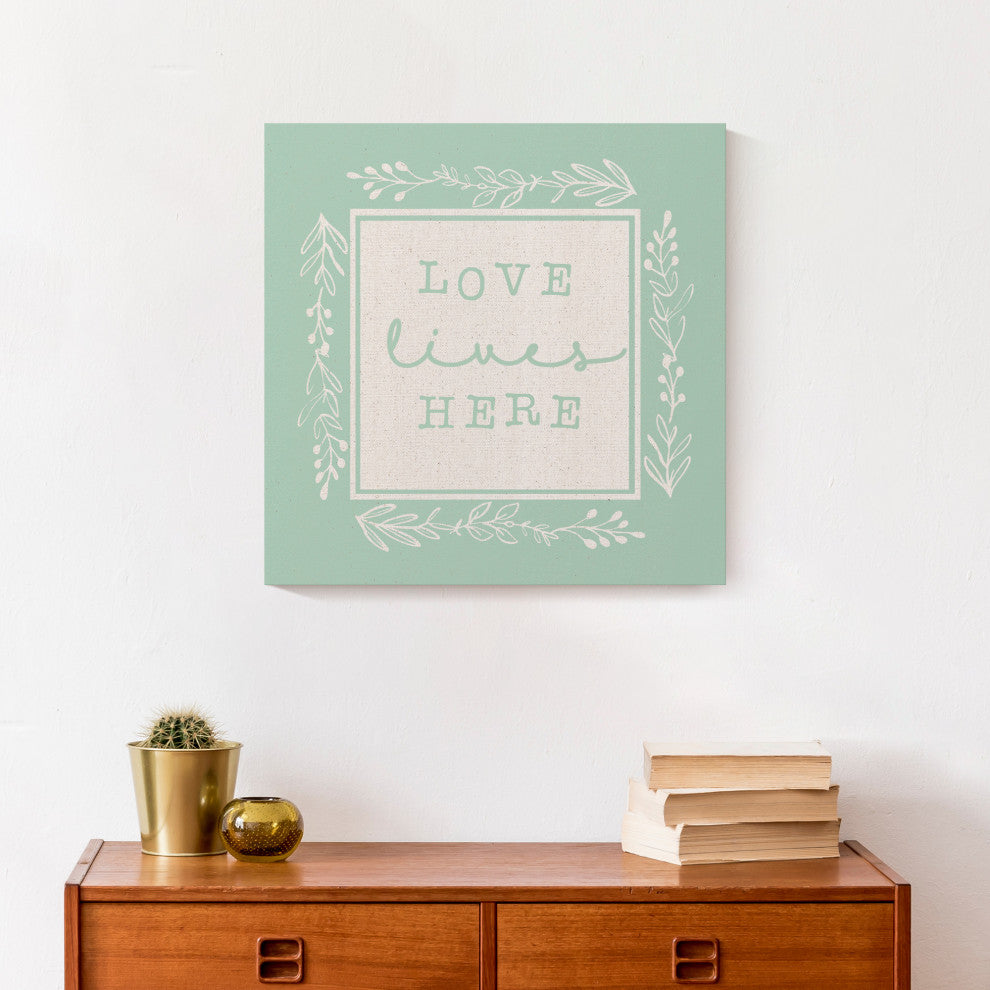 Love Lives Here On Mint 16x16 Canvas Wall Art