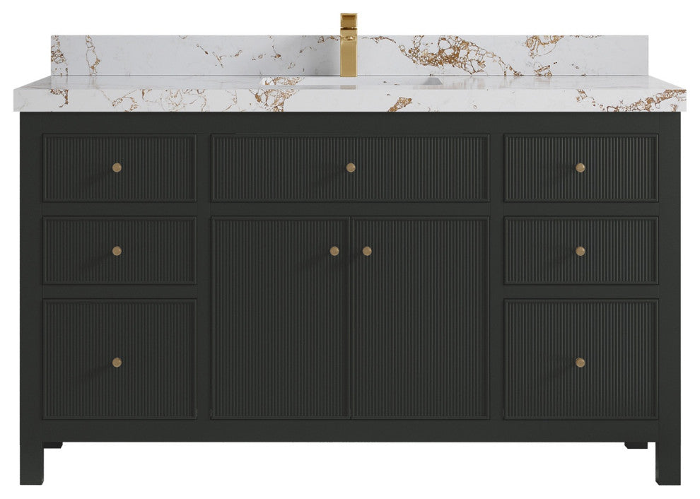Sonoma 60" Single Sink Bath Vanity in Black Top, 2" Viola Gold