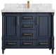 Aberdeen 42 Single Sink Bath Vanity in Hale Navy Blue  2" Carrara Marble