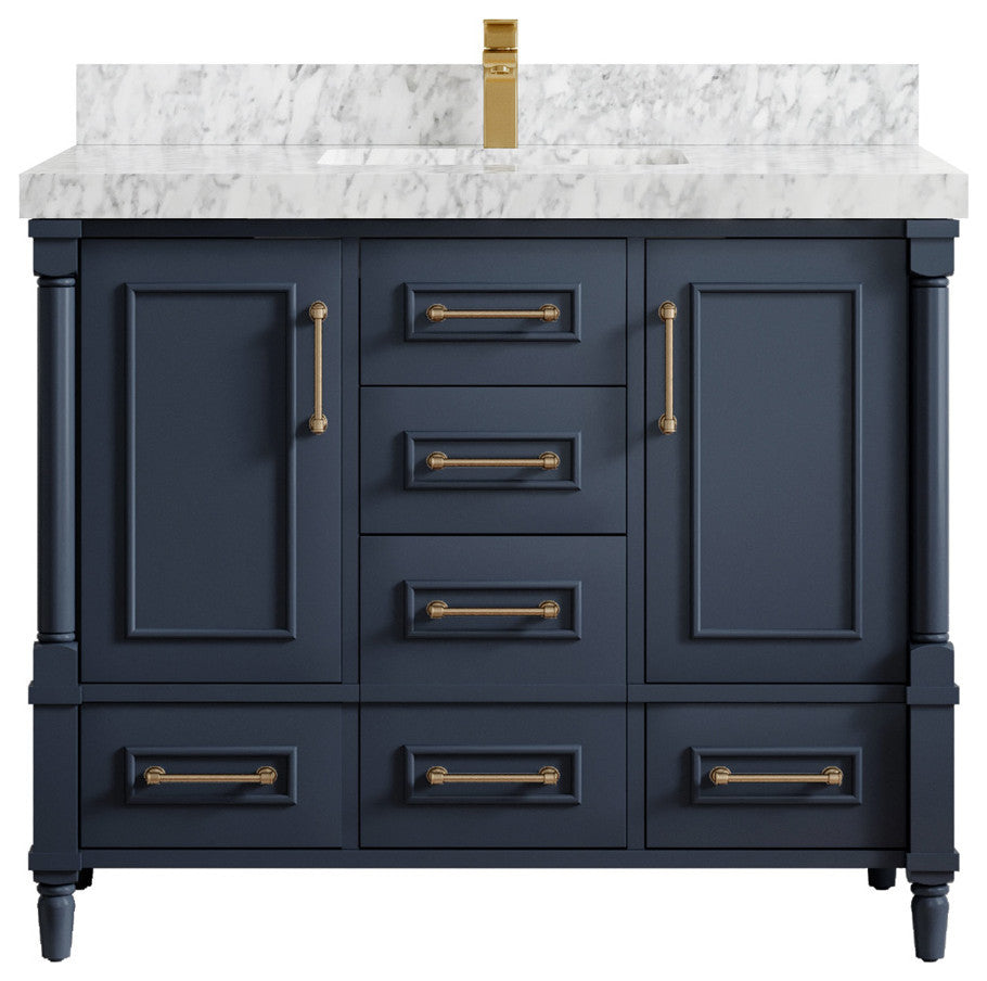 Aberdeen 42 Single Sink Bath Vanity in Hale Navy Blue  2" Carrara Marble