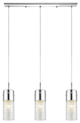 3x60W Multi Light Pendant, Chrome Finish & Clear Glass, Crystal Strands