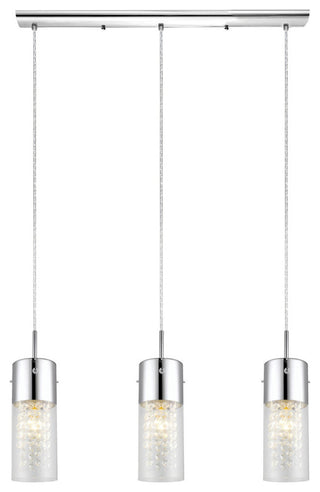 3x60W Multi Light Pendant, Chrome Finish & Clear Glass, Crystal Strands
