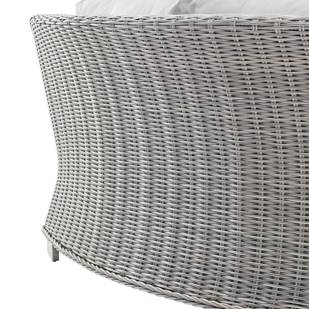 Sofa Corner Chair, Sunbrella, Round, Rattan, Wicker, Gray White, Outdoor