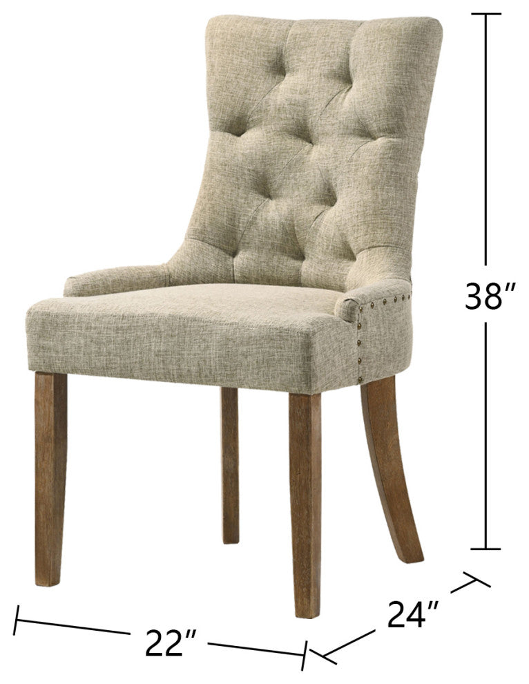 Set of 2 Beige Fabric Side Chair, Salvaged Oak Finish