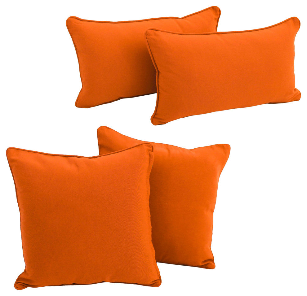 Double-Corded Solid Twill Throw Pillows With Inserts, Set of 4, Tangerine Dream