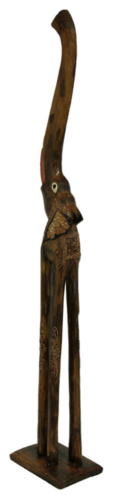 39" Tall Hand Carved Standing Wooden Elephant Statue