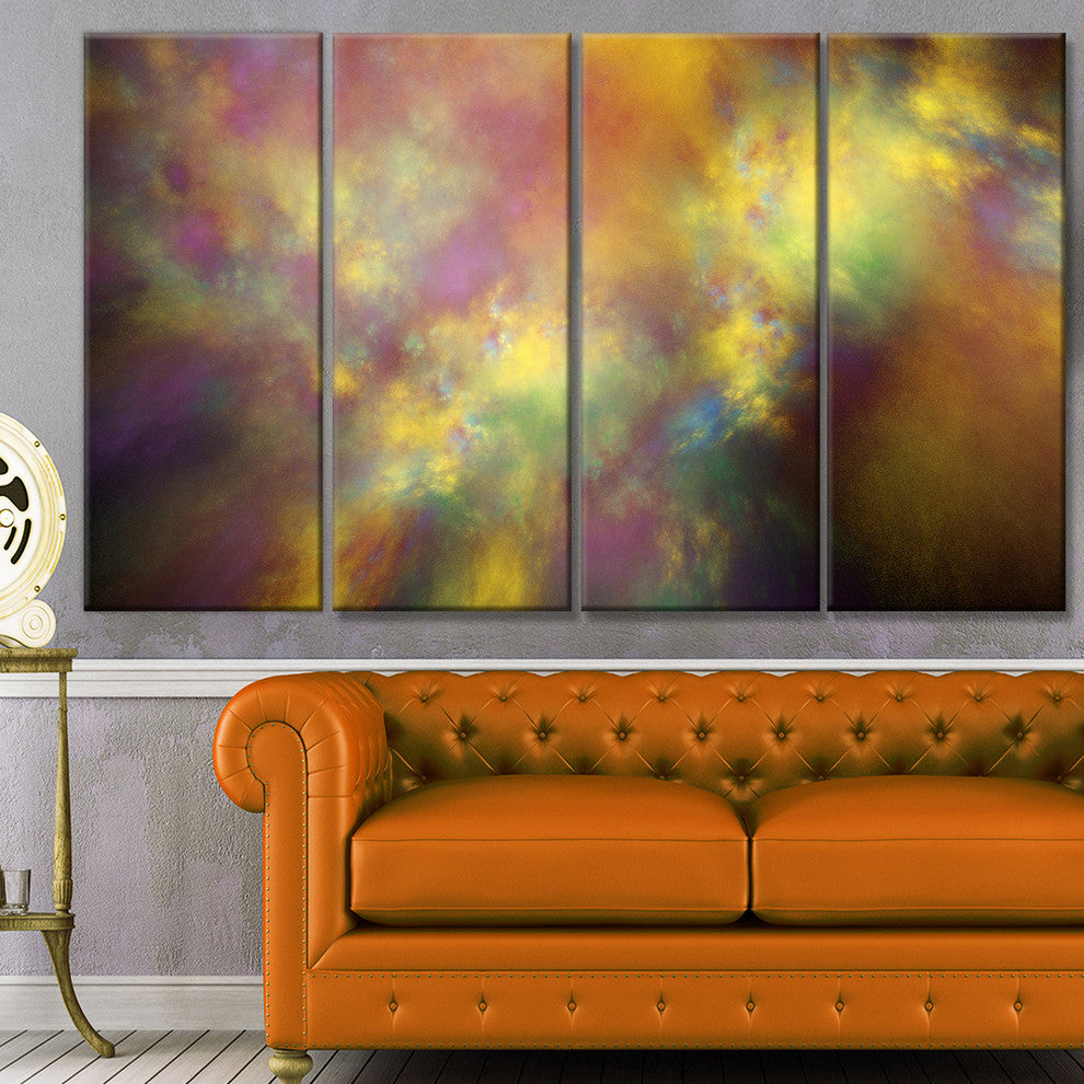 Perfect Yellow Starry Sky, Abstract Canvas Art Print, 48"x28", 4 Panels