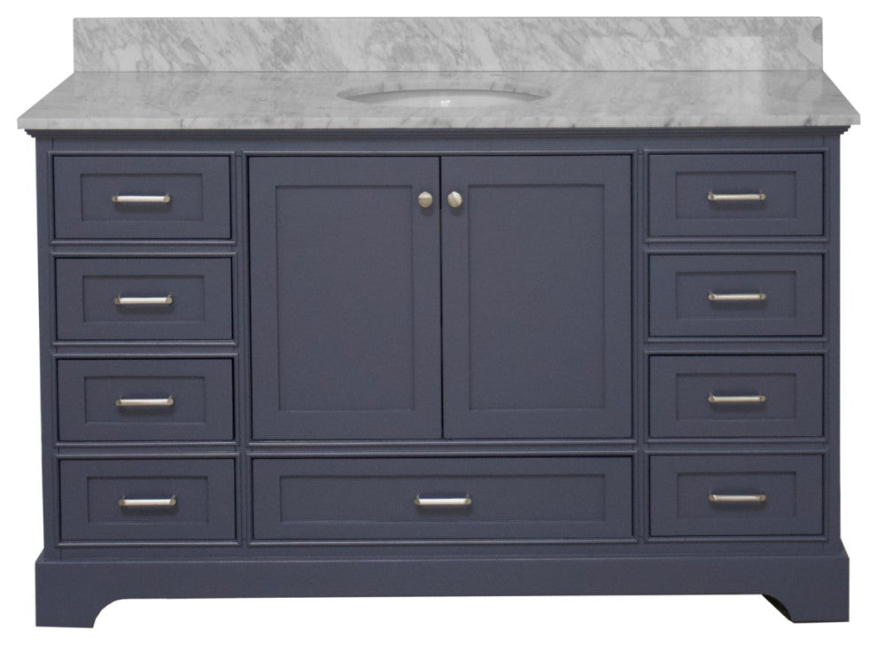 Harper 60" Bathroom Vanity, Marine Gray, Carrara Marble, Single