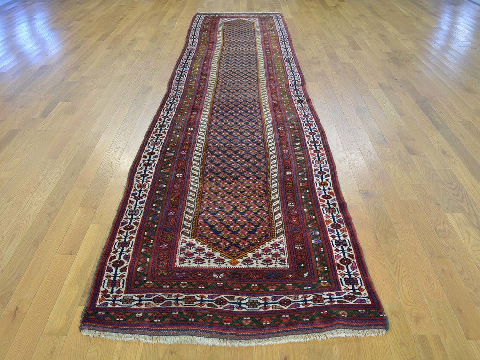 Consigned 3'2"x13'10" Persian Northwest Boteh Design Runner Handmade Rug