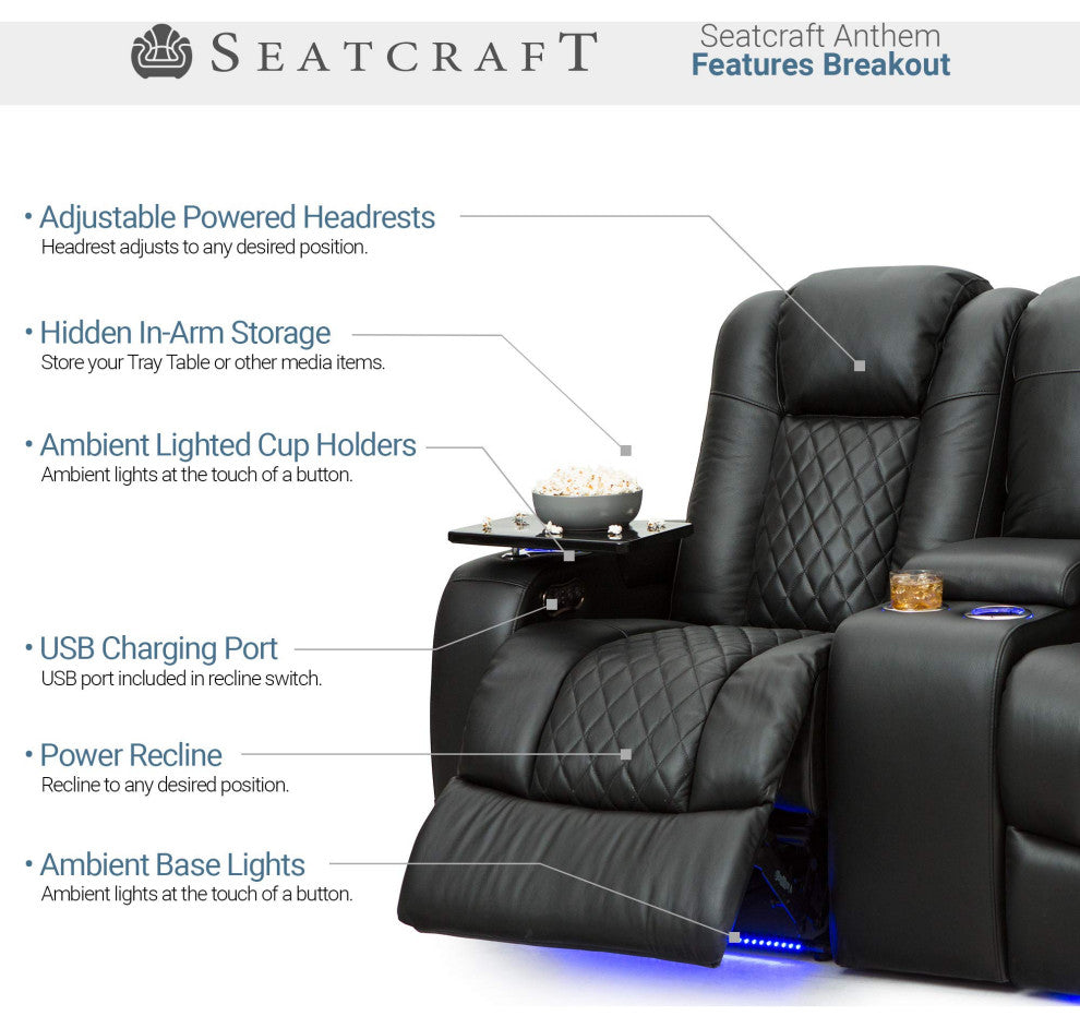Seatcraft Anthem Home Theater Seating, Black, Sofa and Loveseat