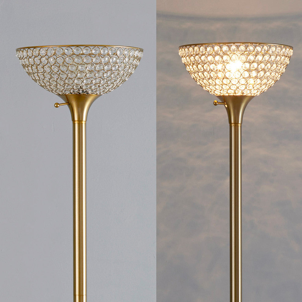 HOMEGLAM Lucie 71-inch Crystal Shade Torchiere Floor Lamp, Antique Brass