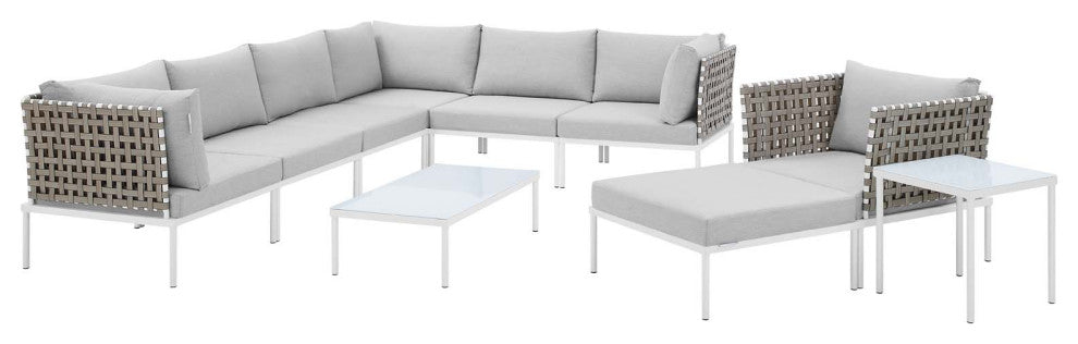 Lounge Sectional Sofa Chair Table Set, Sunbrella, Aluminum, Gray, Outdoor