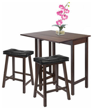 3-Piece Lynnwood Drop Leaf Kitchen Table With 2 Cushion Saddle Seat Stools