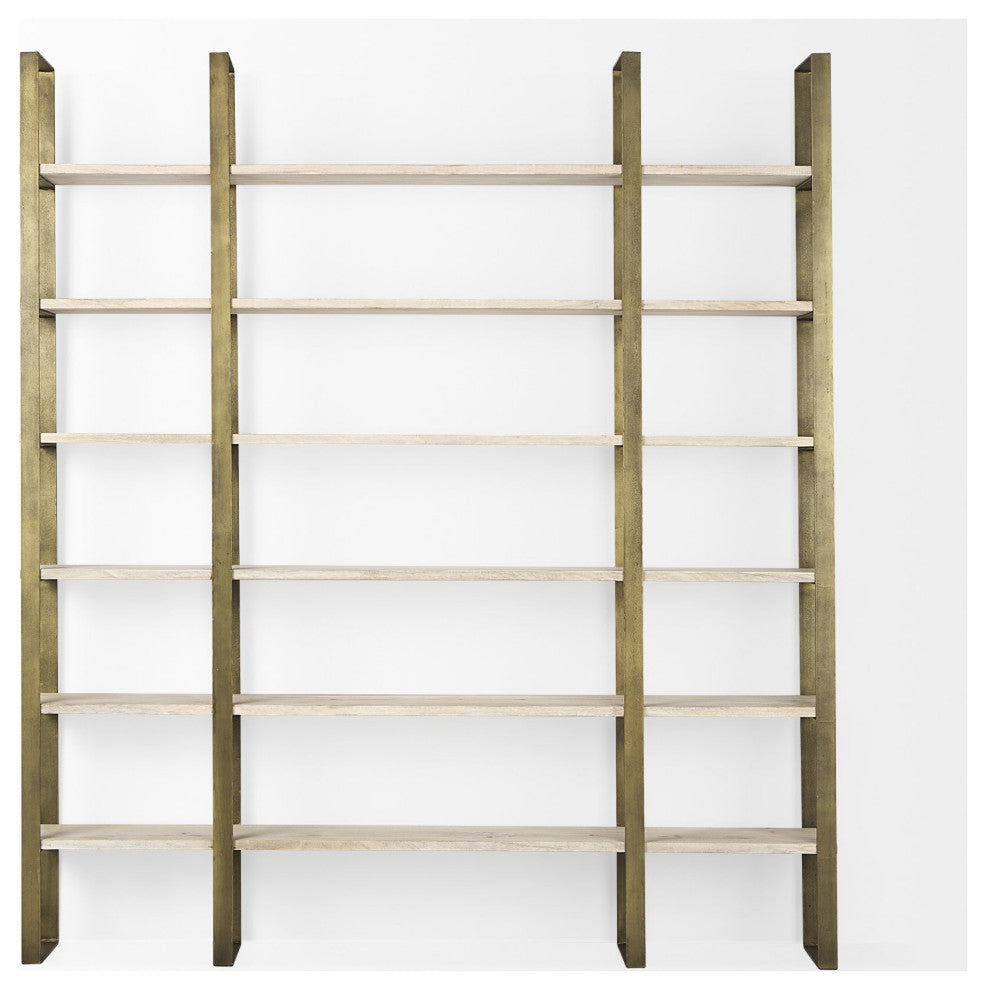 Gold Iron Framed Wooden Shelving Unit