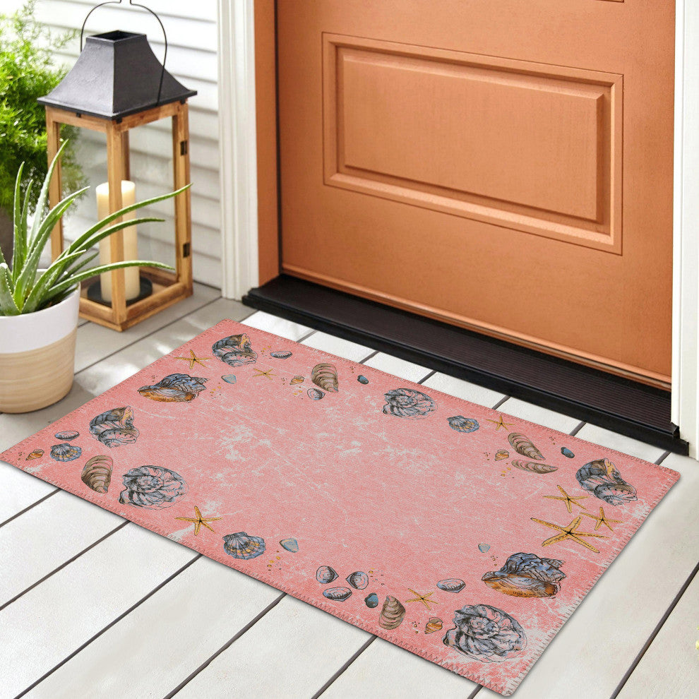 Indoor/Outdoor Seabreeze SZ9 Salmon Machine Washable 1'8" x 2'6" Rug