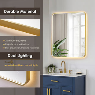 Dazzle Rectangular Bathroom/Vanity LED Lighted Wall Mirror, Brushed Gold, 36"