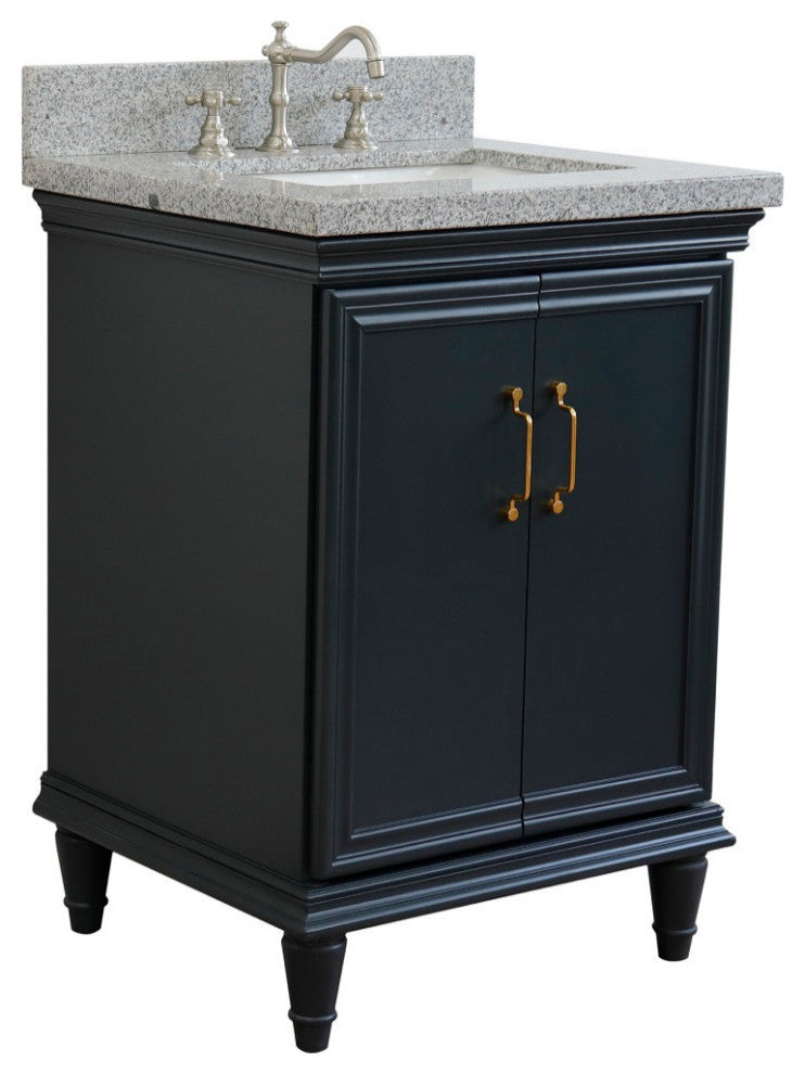 25" Single Vanity, Dark Gray Finish With Gray Granite And Rectangle Sink