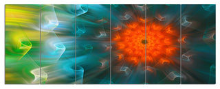 Multi Color Fractal Petals Dandelion, Floral Canvas Art Print, 70"x28", 6 Panels