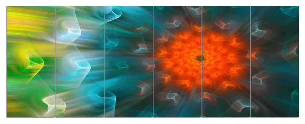 Multi Color Fractal Petals Dandelion, Floral Canvas Art Print, 70"x28", 6 Panels