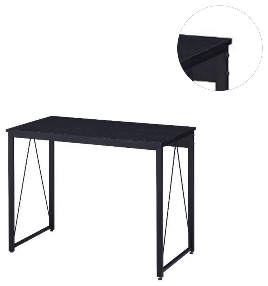 Wooden Writing Desk With Metal Frame, Black Finish