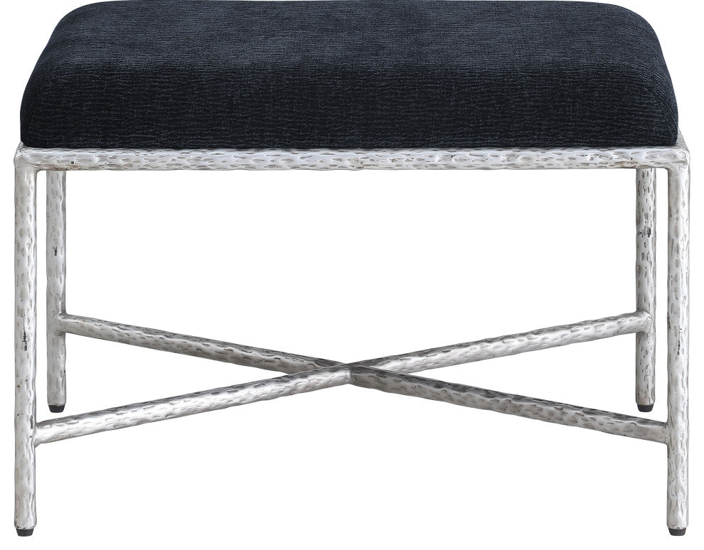 Valley Upholstered Bench, Black, 25" W x 18" D, Silver, Chenille Fabric