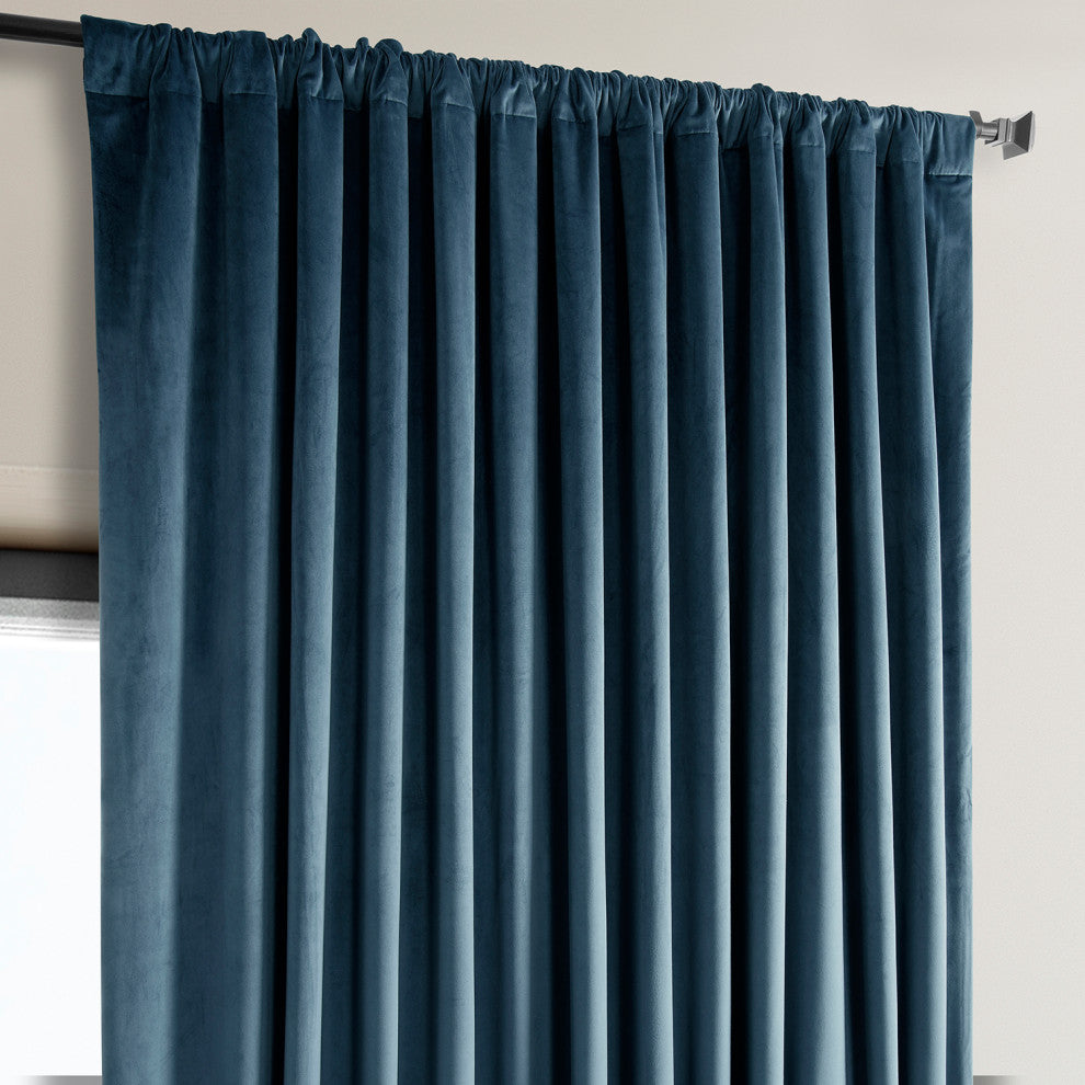 Heritage Plush Velvet Extrawide Curtain Single Panel, Avalon Blue, 100"w X 96"l