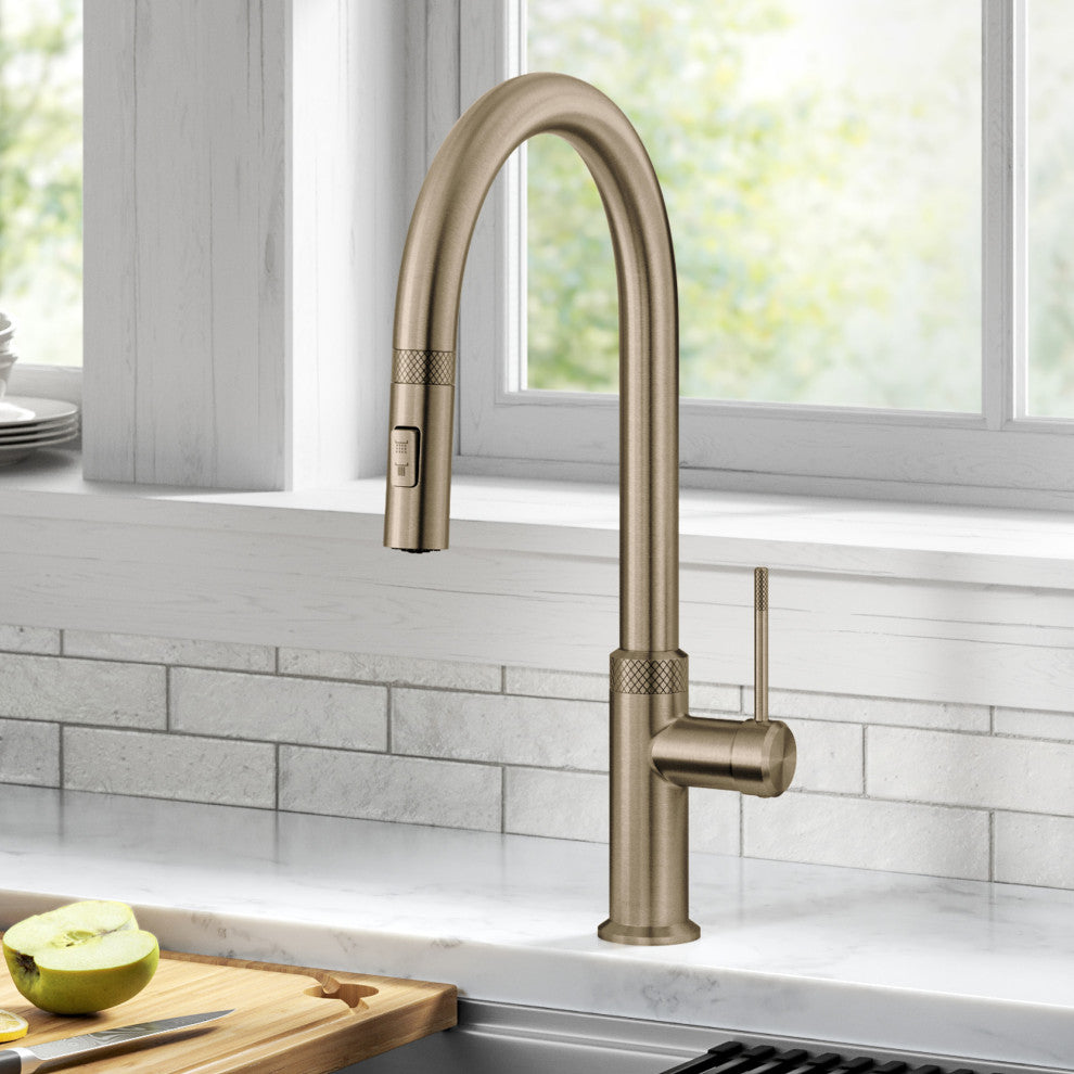 Oletto Pull-Down 1-Hole Kitchen Faucet, Brushed Gold, Model Kpf-2654bg