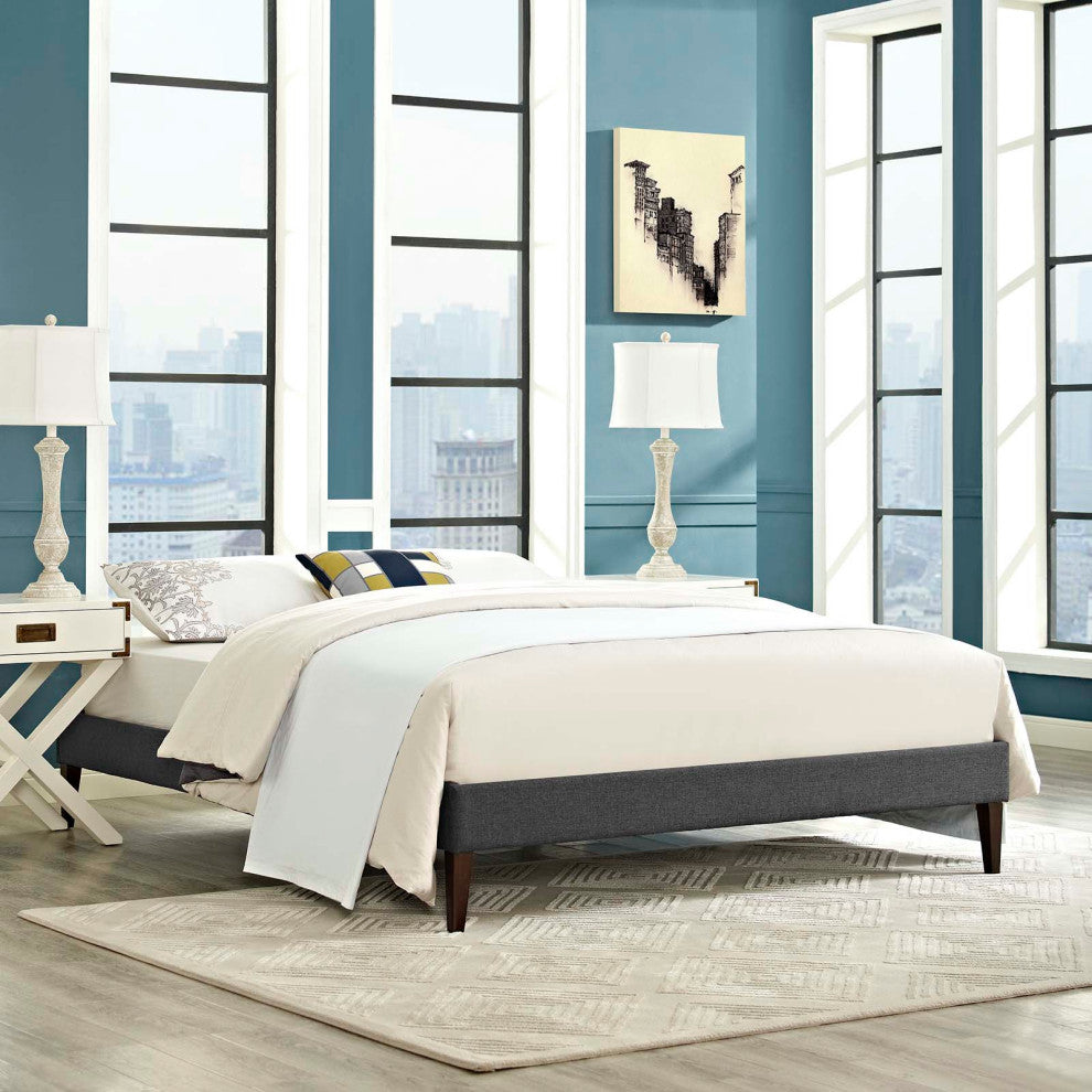 Gray Tessie King Fabric Bed Frame with Squared Tapered Legs