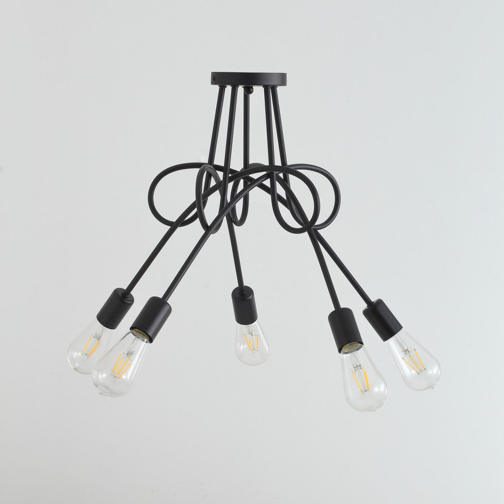 5-Light Flush Mount Light Modern Industrial Sputnik Ceiling Lighting, Black
