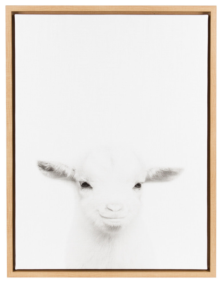 Sylvie Baby Goat, Natural Framed Canvas Wall Art by Simon Te Tai