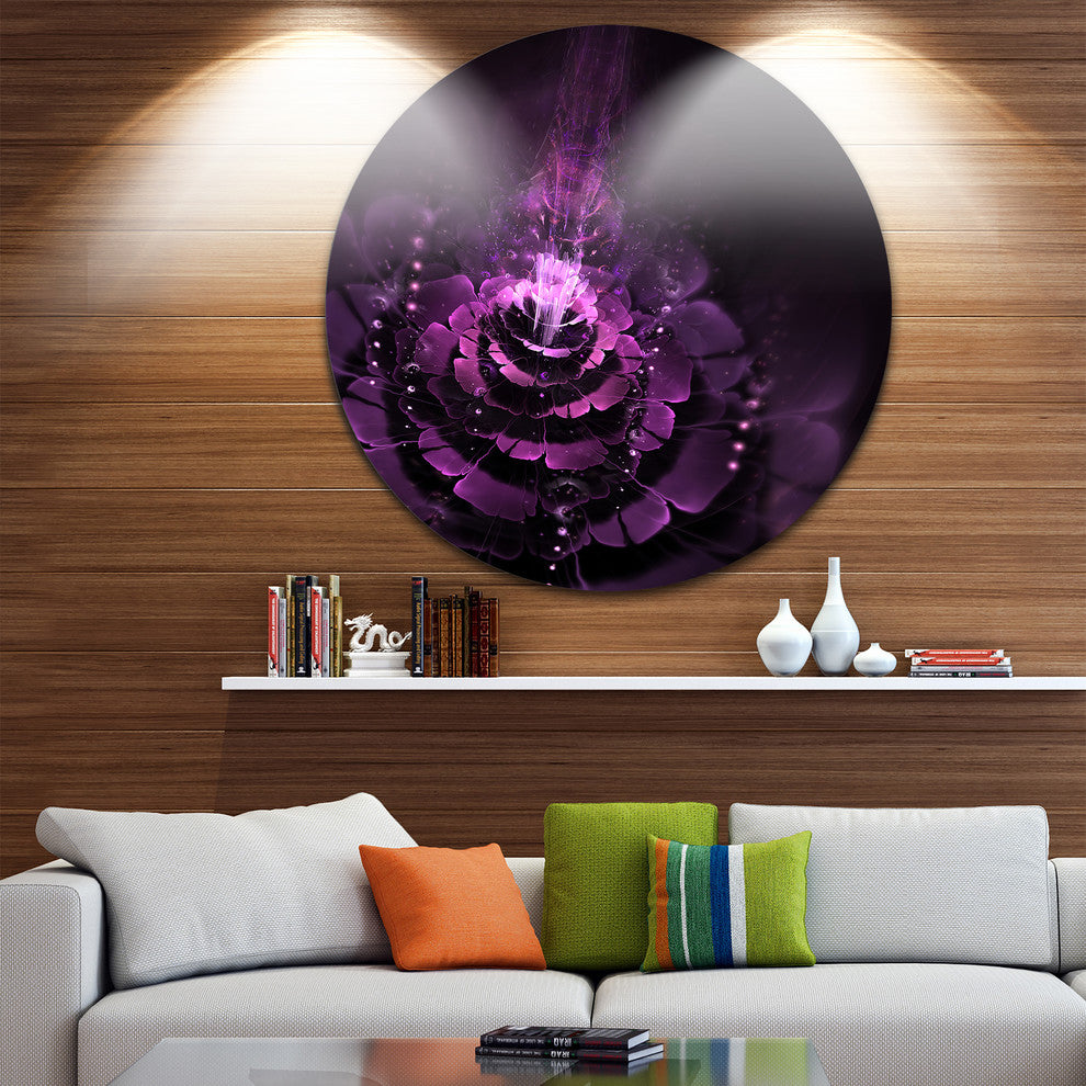 Dark Pink Fractal Flower, Abstract Digital Art Round Wall Art, 23"