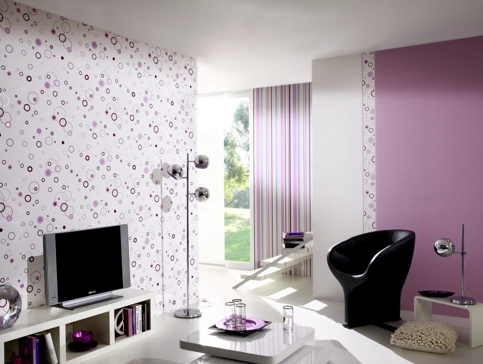 Happy Hour, Modern Fresh Trendy Bloom Lines Retro White Wallpaper Sample