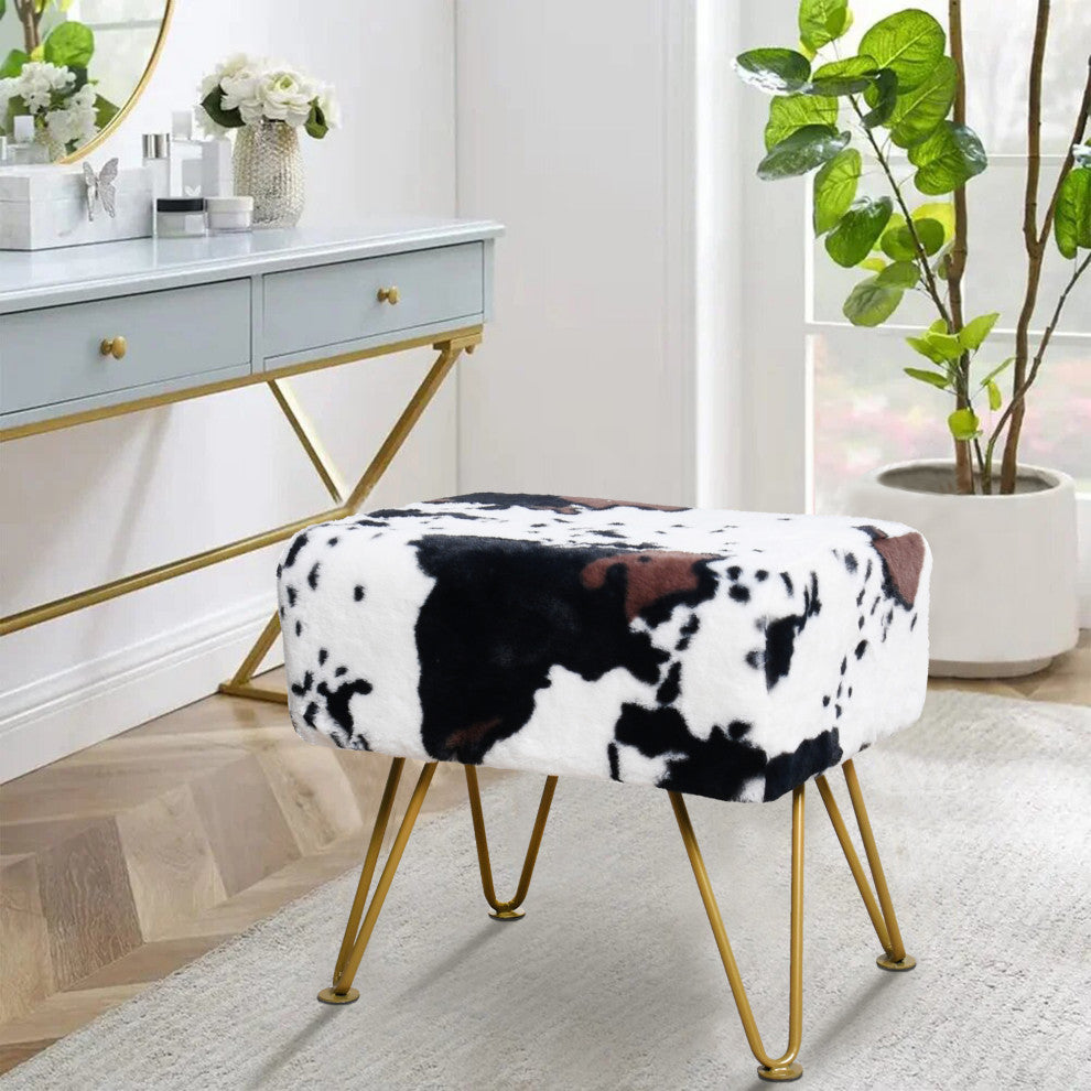 Cows Flowers Rectangle Ottoman, Cow, 19x13x17