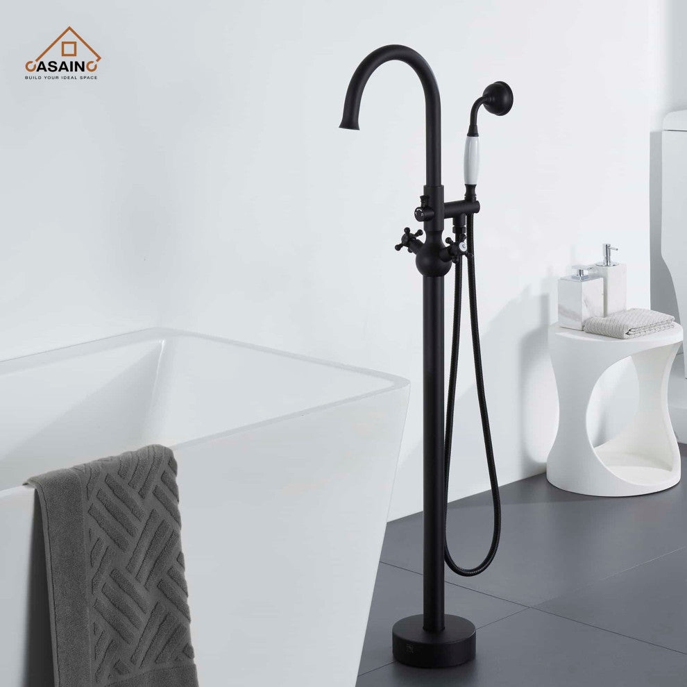 Freestanding Bathtub Faucet Hand Shower Vintage Floor-Mount Tub Faucet 2-Handle