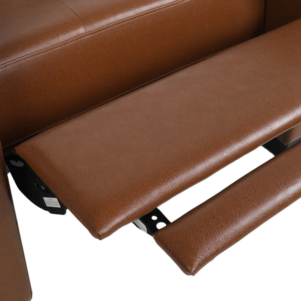 Langseth Contemporary Tufted Pushback Recliner, Cognac/Dark Brown, Faux Leather